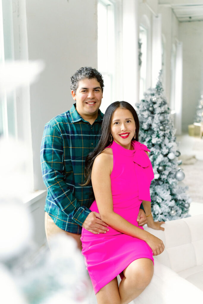 Christmas family photo session in Buford GA - family posing in studio
