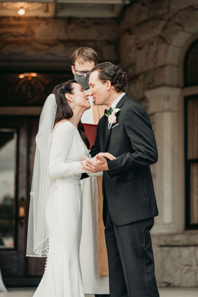 Luxury wedding at Rhodes Hall in Atlanta - bride and groom in front of the castle
