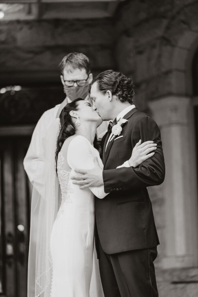 Luxury wedding at Rhodes Hall in Atlanta - bride and groom in front of the castle
