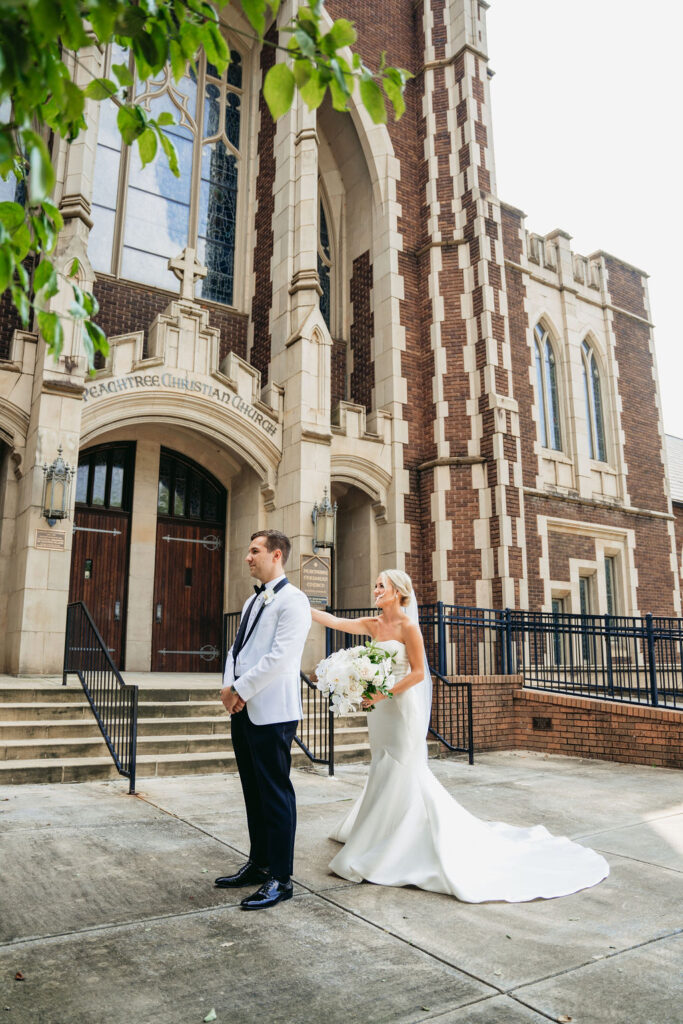 Ashley and Shane’s emotional first look before their Piedmont Garden Tent wedding