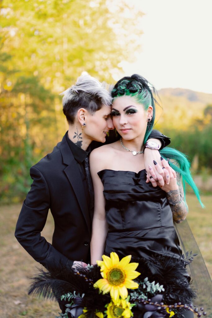 Brides seeing each other for the first time at their fall wedding in Georgia | Queer wedding photography
