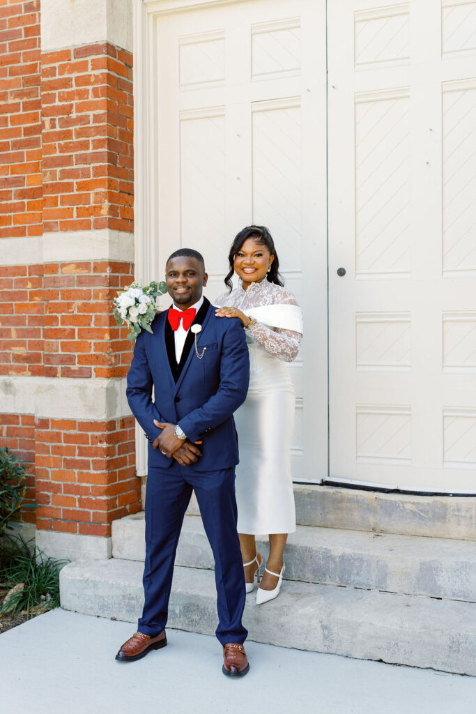 Bride and groom at Gwinnett Historic Courthouse in Lawrenceville