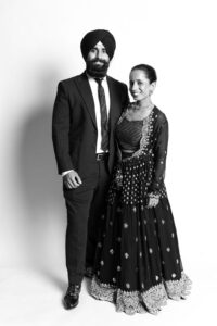 Elegant black and white photobooth portrait of wedding guests in Atlanta