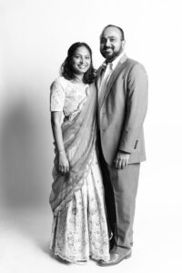 Elegant black and white photobooth portrait of wedding guests in Atlanta