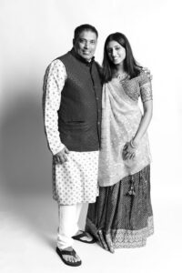 Elegant black and white photobooth portrait of wedding guests in Atlanta
