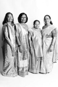 Elegant black and white photobooth portrait of wedding guests in Atlanta