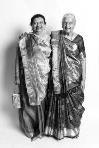 Elegant black and white photobooth portrait of wedding guests in Atlanta