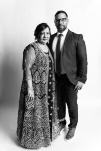 Elegant black and white photobooth portrait of wedding guests in Atlanta