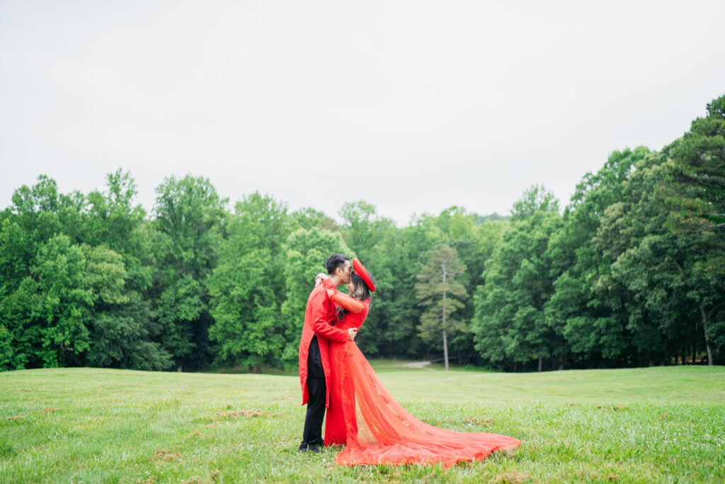 Couple during romantic engagement session in Buford Georgia