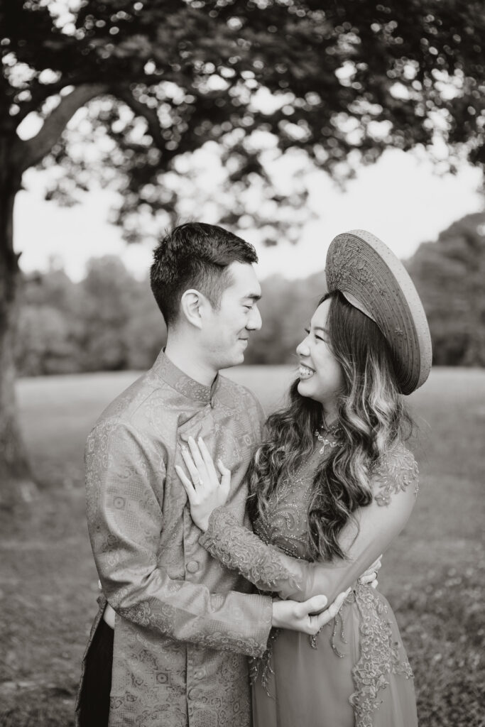 Couple during romantic engagement session in Buford Georgia