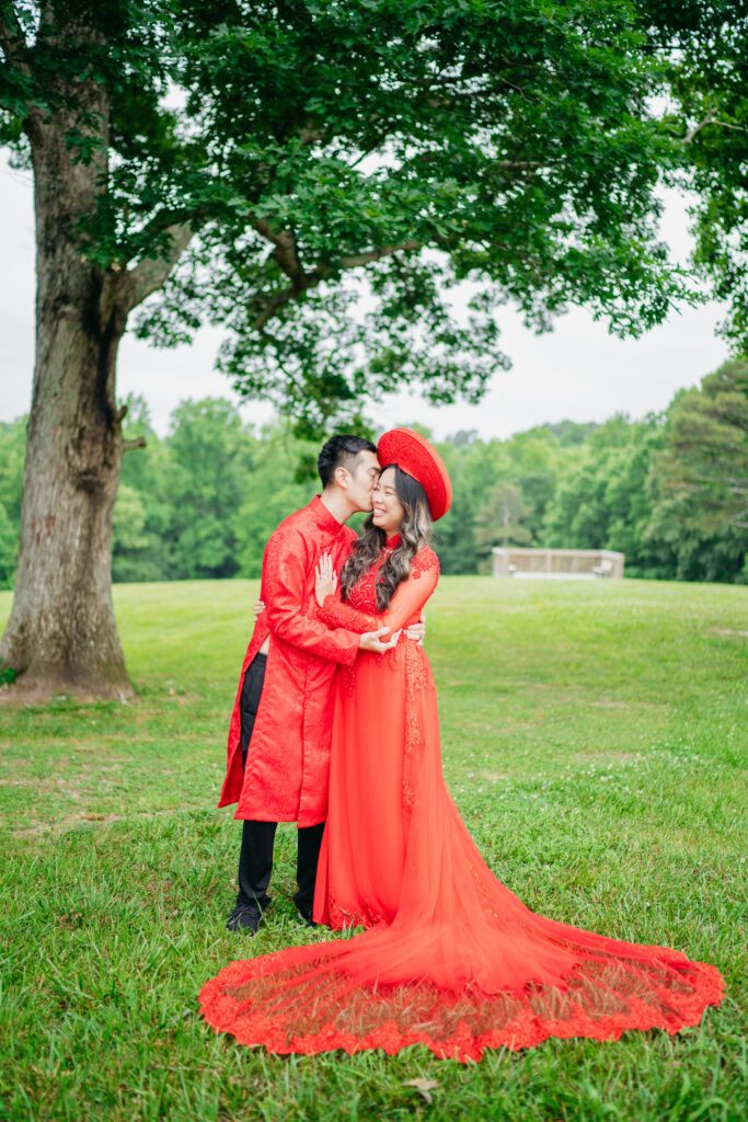 Couple during romantic engagement session in Buford Georgia