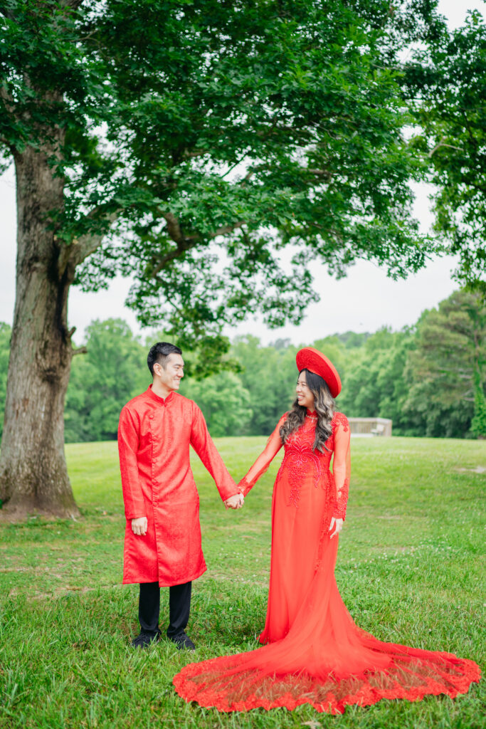 Couple during romantic engagement session in Buford Georgia