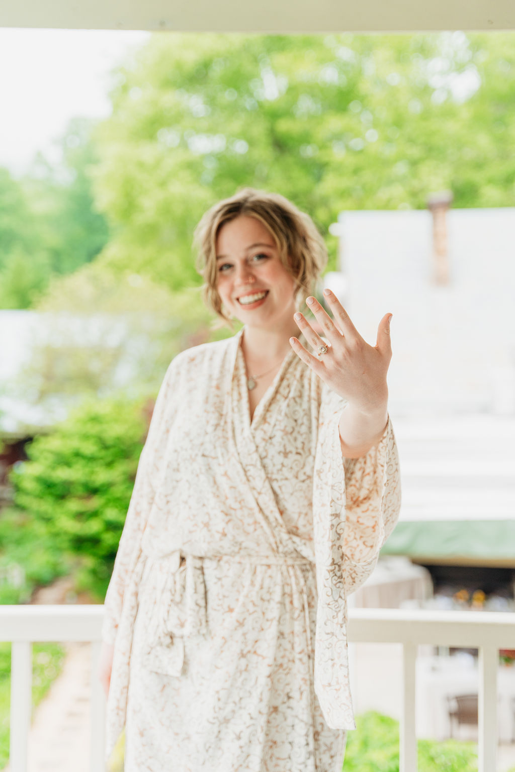 Bride getting ready in the bridal suite at Glen-Ella Springs wedding

