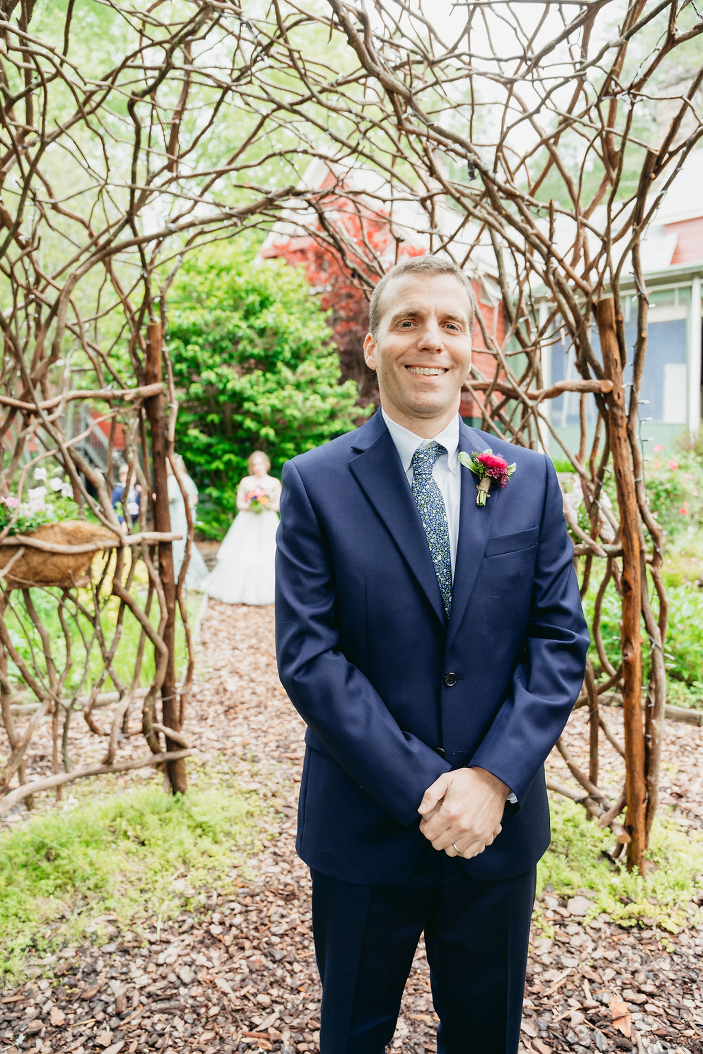 First look in the garden at Glen-Ella Springs wedding in North Georgia

