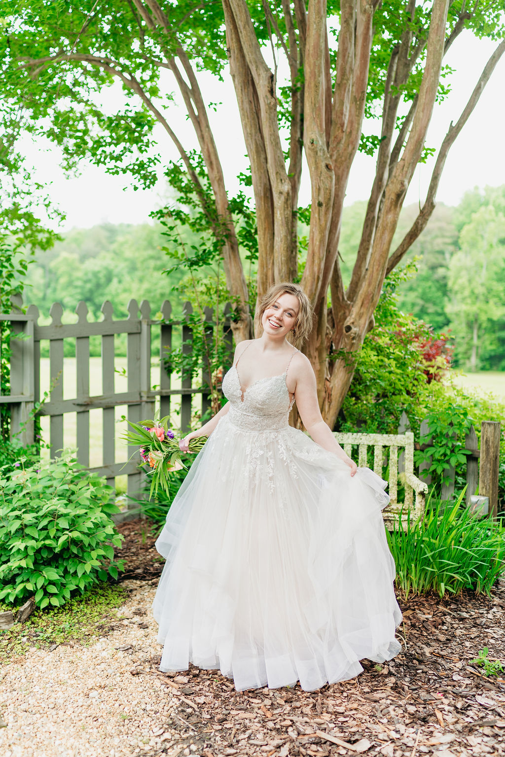 First look in the garden at Glen-Ella Springs wedding in North Georgia


