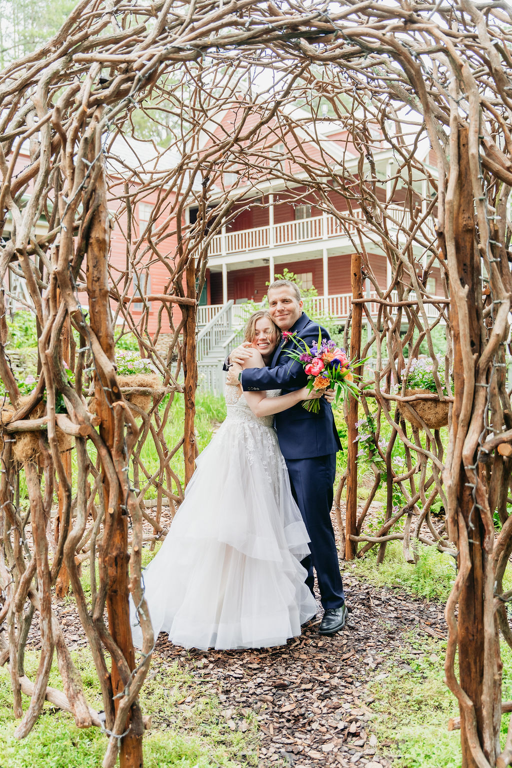 First look in the garden at Glen-Ella Springs wedding in North Georgia

