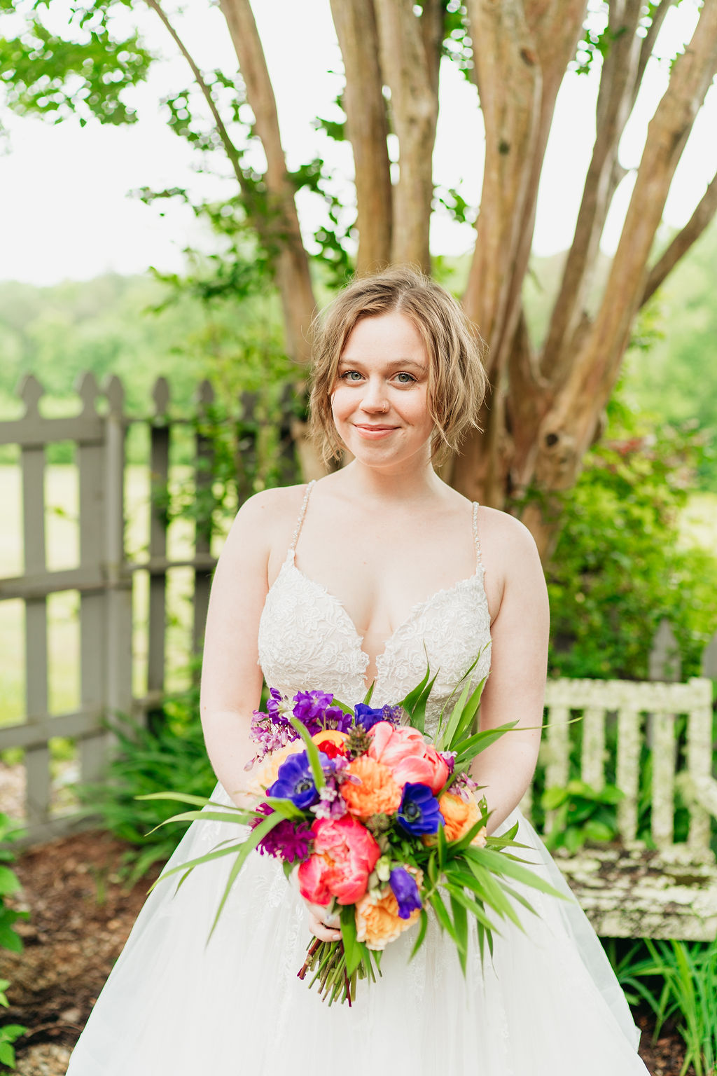 First look in the garden at Glen-Ella Springs wedding in North Georgia

