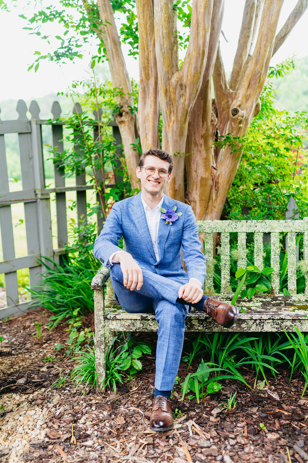 Romantic couple portraits in Glen-Ella Springs garden

