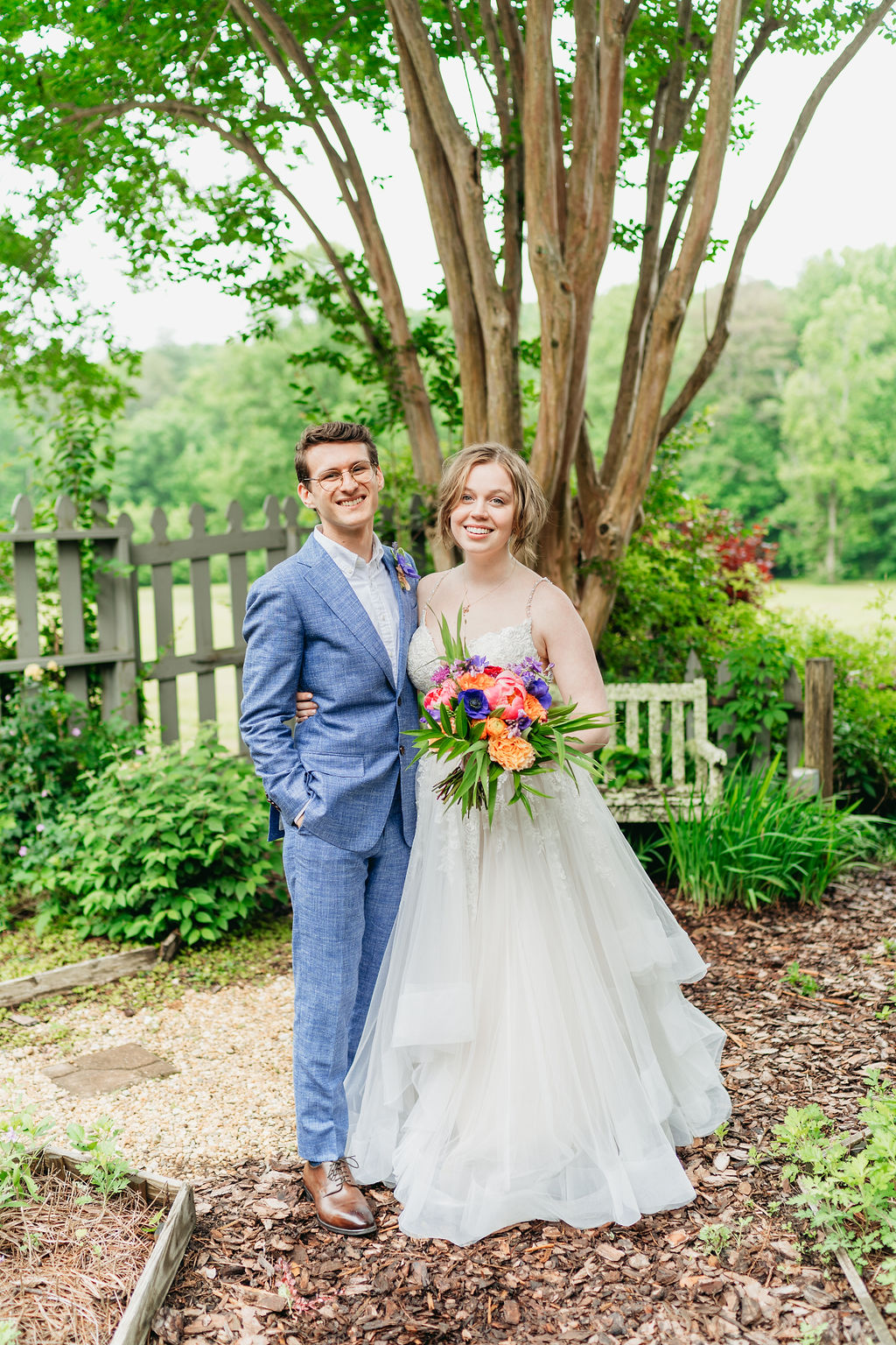 Romantic couple portraits in Glen-Ella Springs garden

