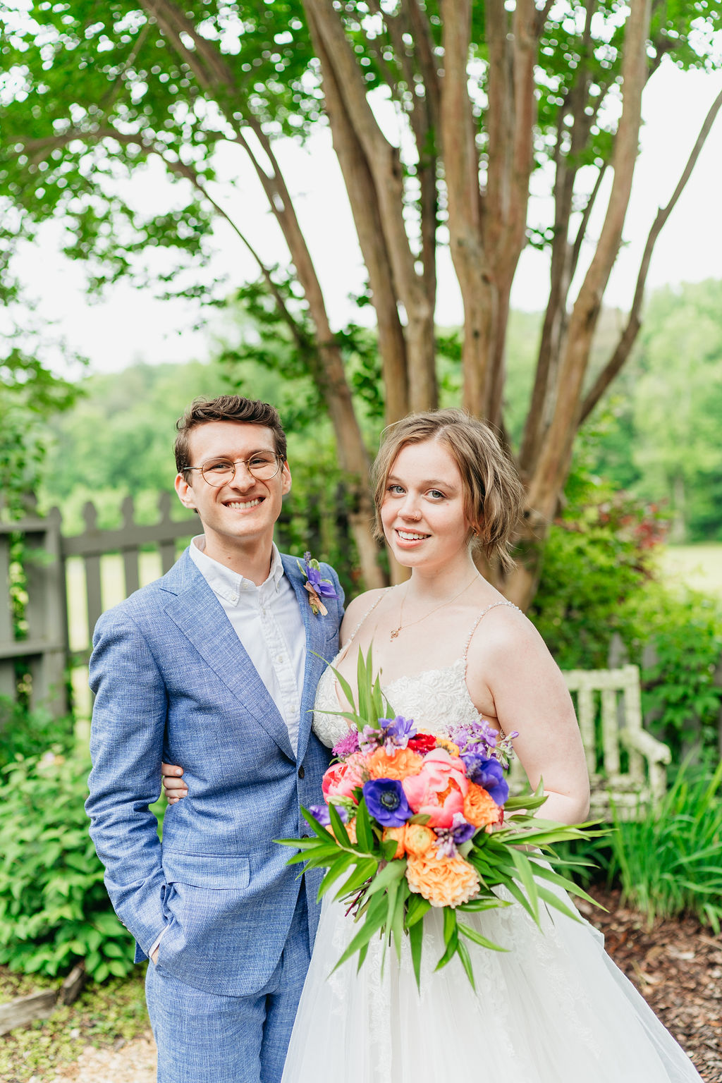Romantic couple portraits in Glen-Ella Springs garden


