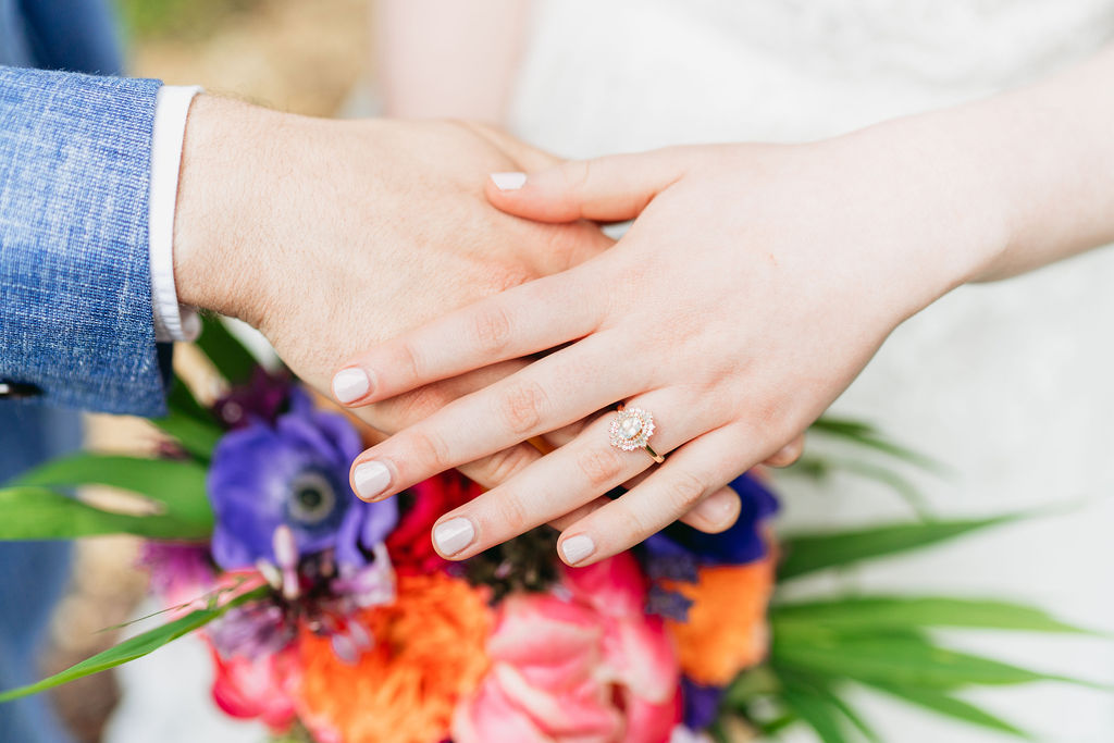 Romantic couple portraits in Glen-Ella Springs garden

