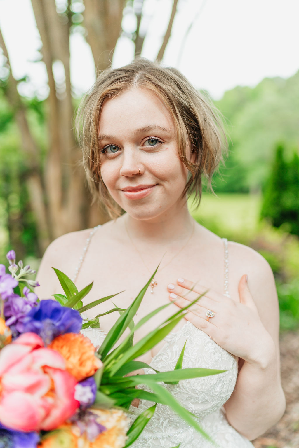 Romantic couple portraits in Glen-Ella Springs garden

